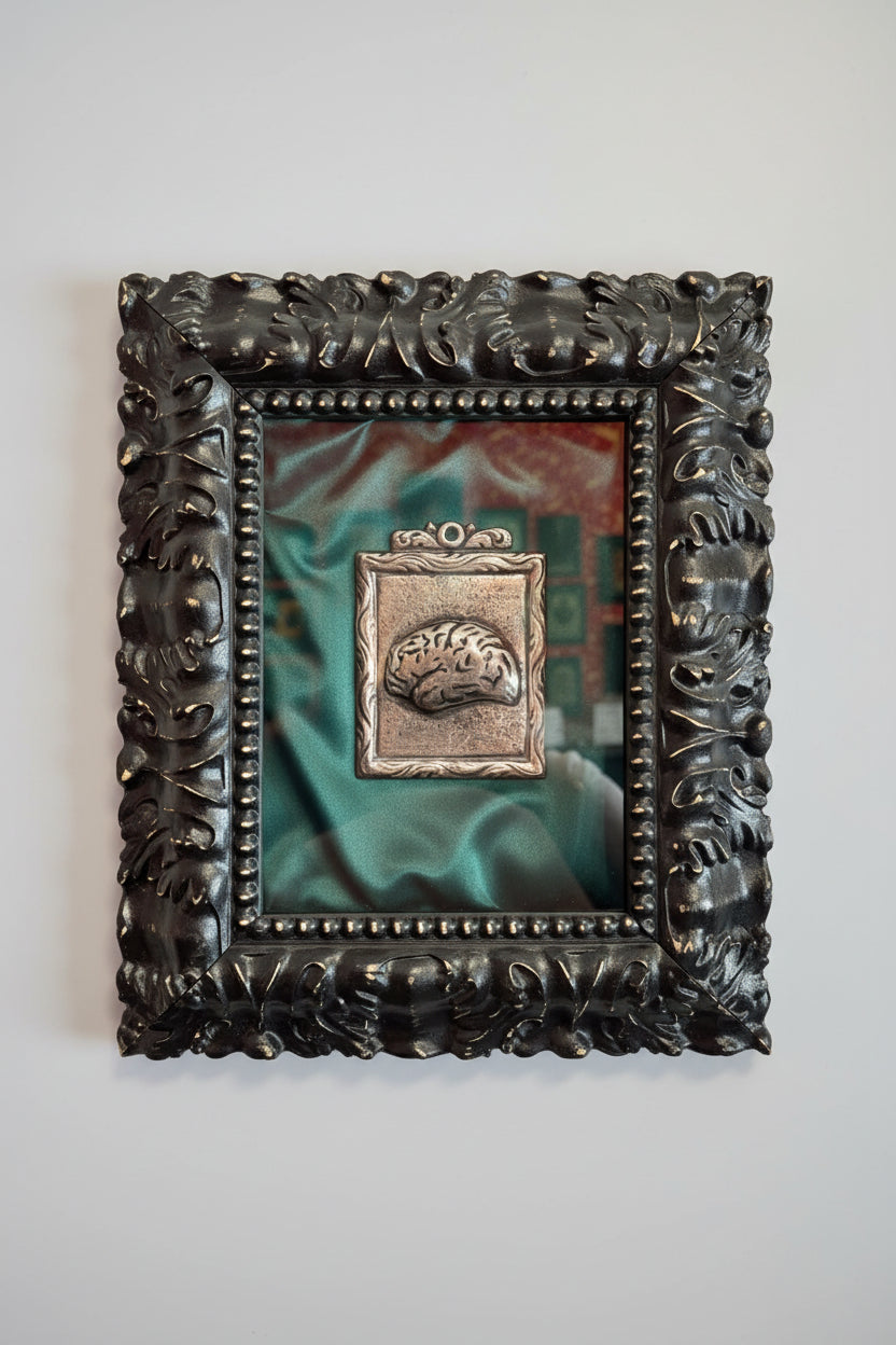 Serie Black Sea - Quadro Ex Voto Cervello su Raso Verde 29x34