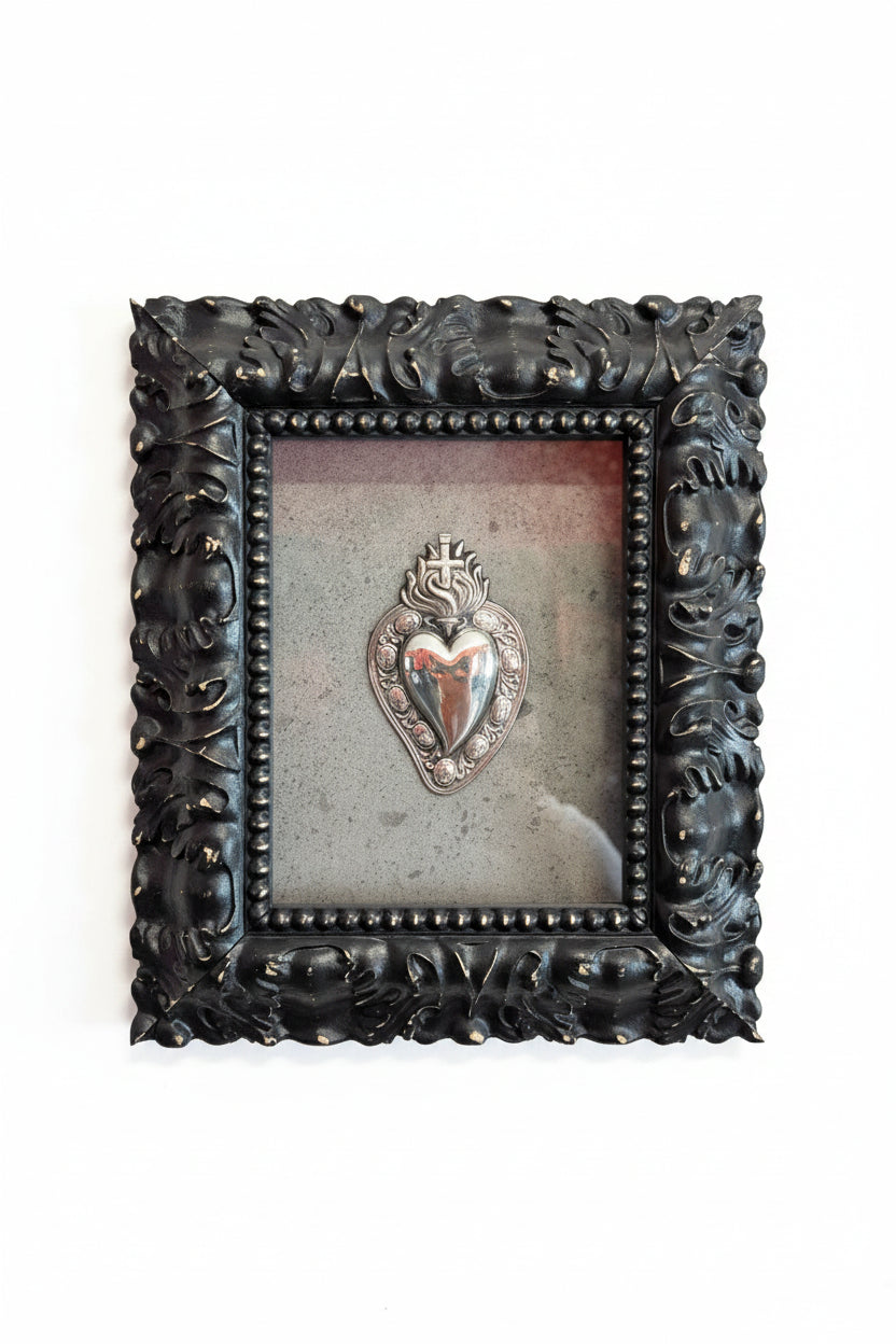 Serie Black Sea - Quadro Ex Voto Sacro Cuore con Icone e Croce su Effetto Cemento 29x34