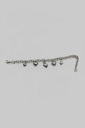 Bracciale a Catena in Acciaio con 3 Charm Sacro Cuore e 2 Cuori Bombati
