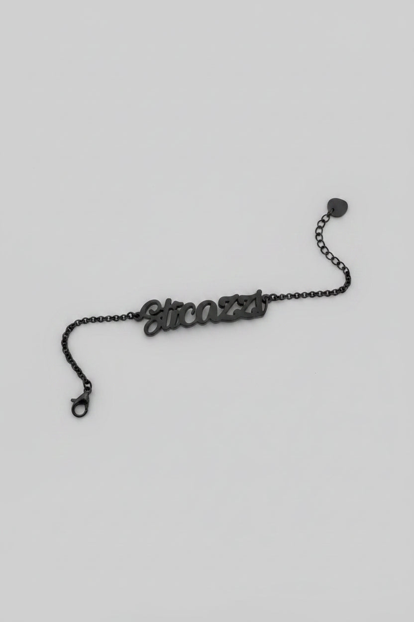 Bracciale con Catena e Scritta "Sticazzi" in Acciaio Nero
