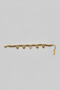 Bracciale di Sfere in Acciaio Dorato con Perline Bianche e Charm Cuori