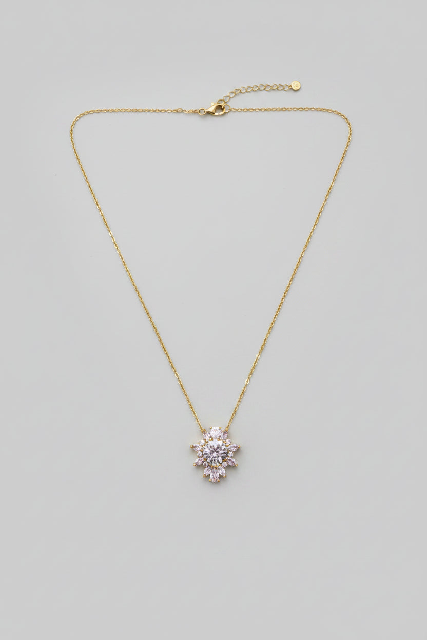 Cor Stellae Gold — Collana con Cuore e Brillantini in Acciaio Dorato