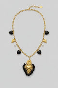 Cor Ignis — Collana Sacro Cuore Dorato con Perle Nere e Charm