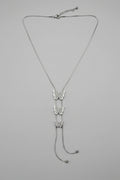 Tres Papiliones — collana tre farfalle con brillantini in cascata su catena snake argento