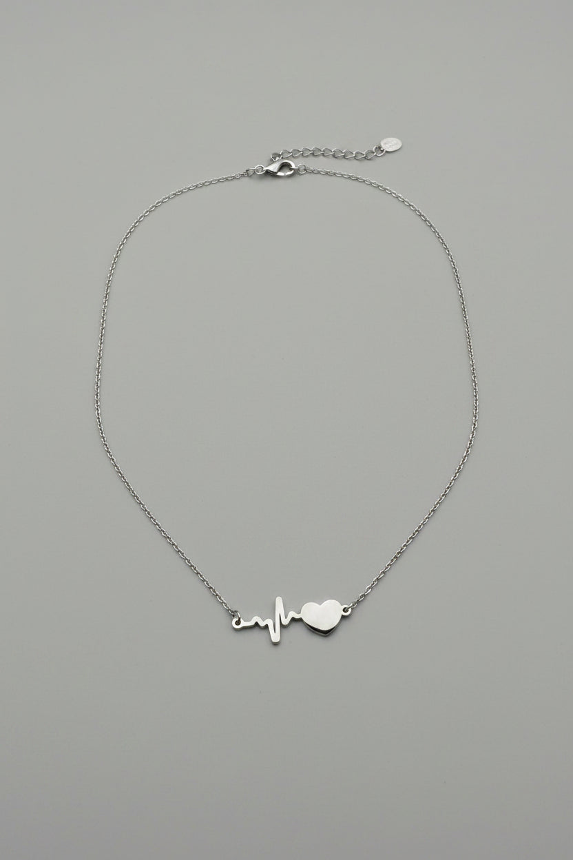 Collana Pulsus Argento con pendente battito cardiaco e cuore in acciaio silver