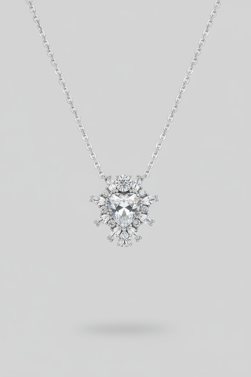 Cor Stellae — Collana con Cuore e Brillantini in Acciaio