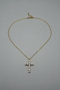 Collana croce con 11 brillantini in acciaio dorato