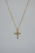 Lux Crucis Cor Gold — collana croce cuore brillanti in acciaio dorato