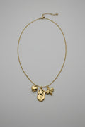 Collana Flora Aurea con tre charm dorati: cuore, rosa e ape