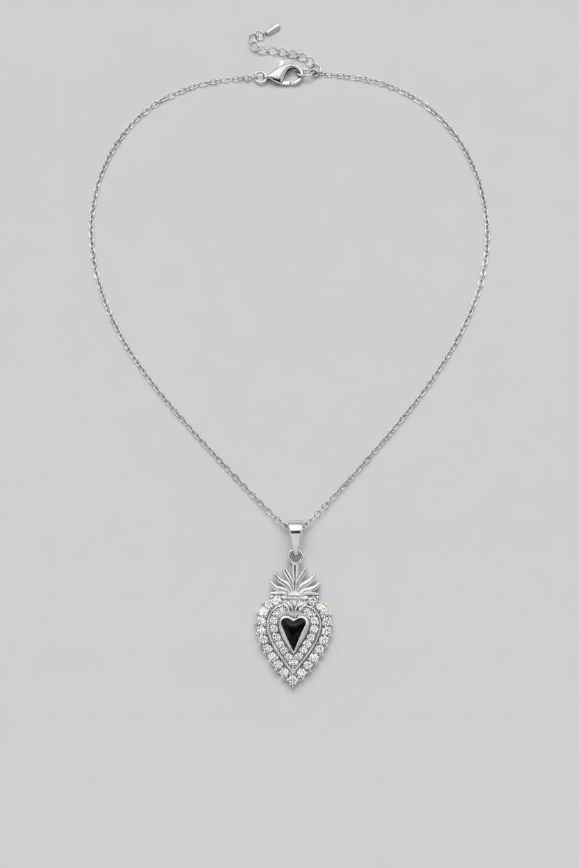 Collana Cuore Sacro con doppi brillantini in acciaio