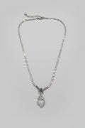Cor Tennis — collana tennis con brillantini e cuore sacro pavé in acciaio argento