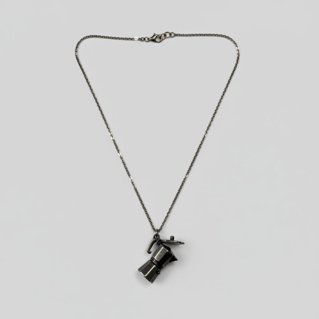 Moka Animae — collana pendente moka in acciaio con coperchio apribile
