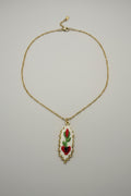 Collana piastra con fiore ricamato rosso