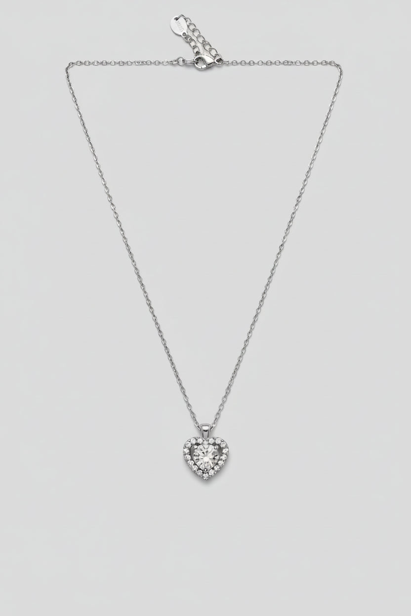 Cor Luminis — collana punto luce cuore con brillantini in acciaio argento