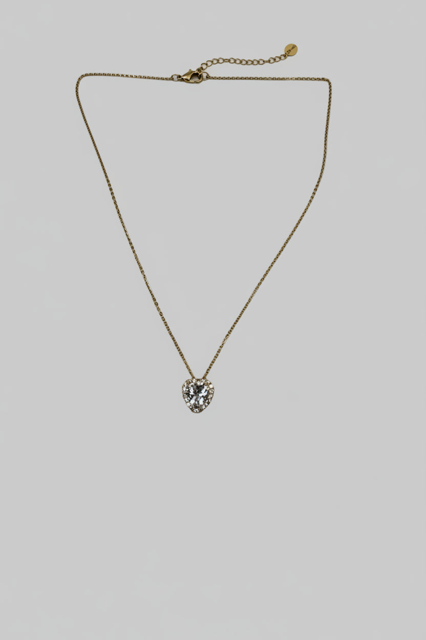 Cor Luminis Gold — collana punto luce cuore con brillantini in acciaio dorato