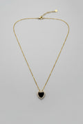 Cor Noctis — collana punto luce cuore nero con brillantini in acciaio dorato