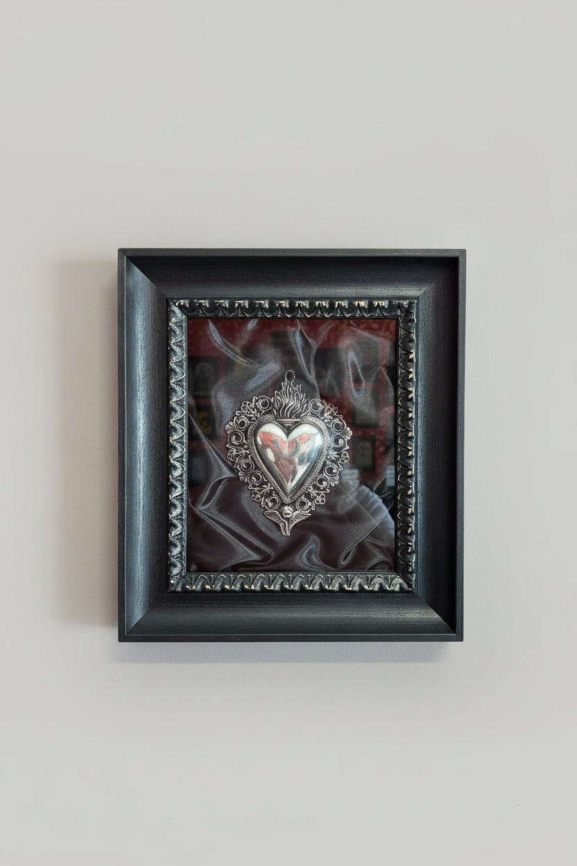Serie Dark Wood - Quadro Ex Voto Sacro Cuore su Raso Nero 32x37