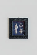 Serie Midnight Tide - Quadro Composizione Ex Voto Marinaio Ancora e Sacro Cuore su Sfondo Blu Notte 37x42