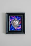 Serie Nebula Sacra - Quadro Ex Voto Sacro Cuore su Stampa Galassia su Plexiglass con Cornice Nera Liscia 34x39