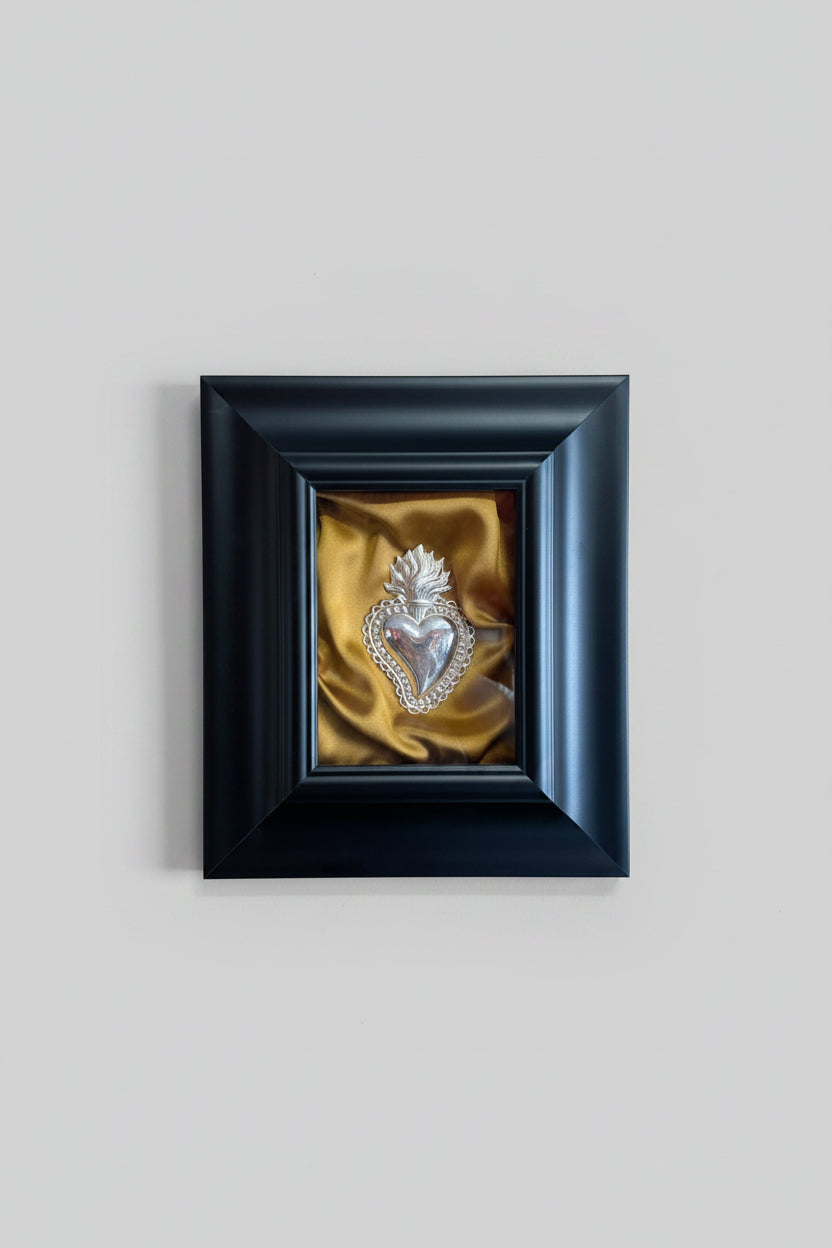 Serie Noir Essence - Quadro Sacro Cuore Lavorato su Sfondo Giallo Oro 25x30