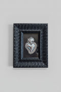 Serie Obsidian Leaf - Quadro Ex Voto Sacro Cuore su Ecopelle Nera 18x23
