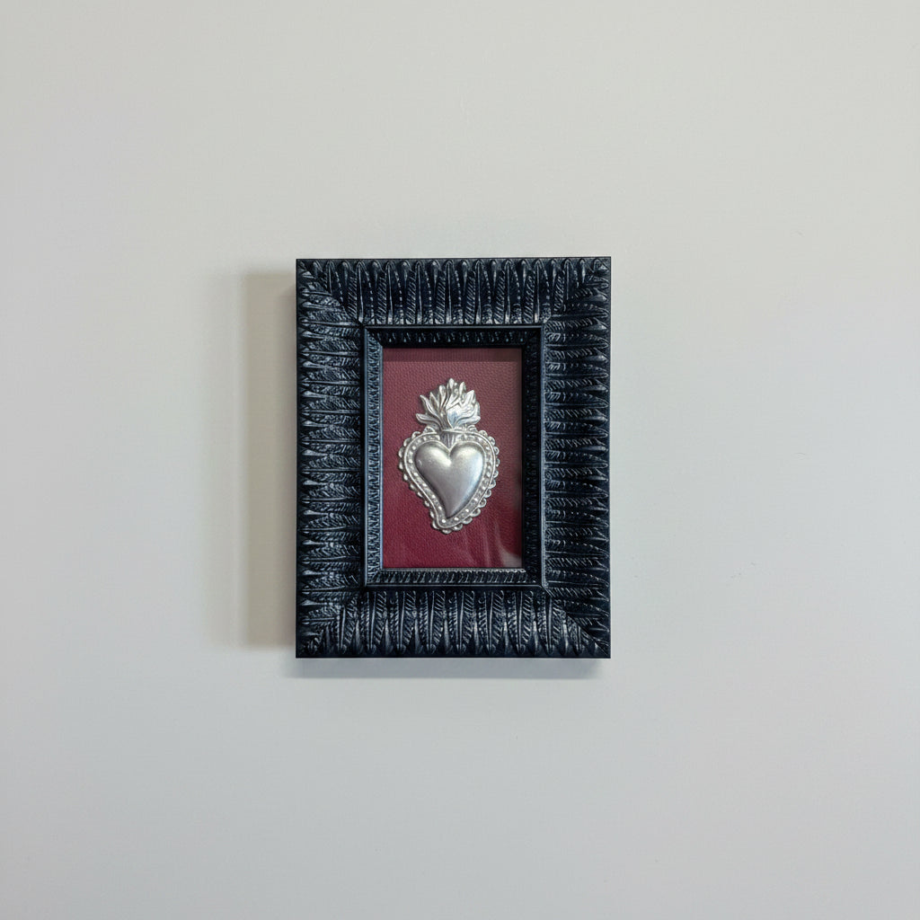 Serie Obsidian Leaf - Quadro Ex Voto Sacro Cuore su Ecopelle Bordeaux 18x23