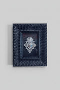 Serie Obsidian Leaf - Quadro Ex Voto Sacro Cuore Lavorato su Ecopelle Nera 18x23