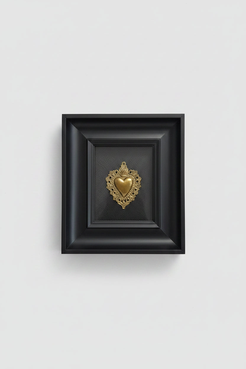 Quadro Ex Voto Sacro Cuore - Ecopelle Nera 23x27