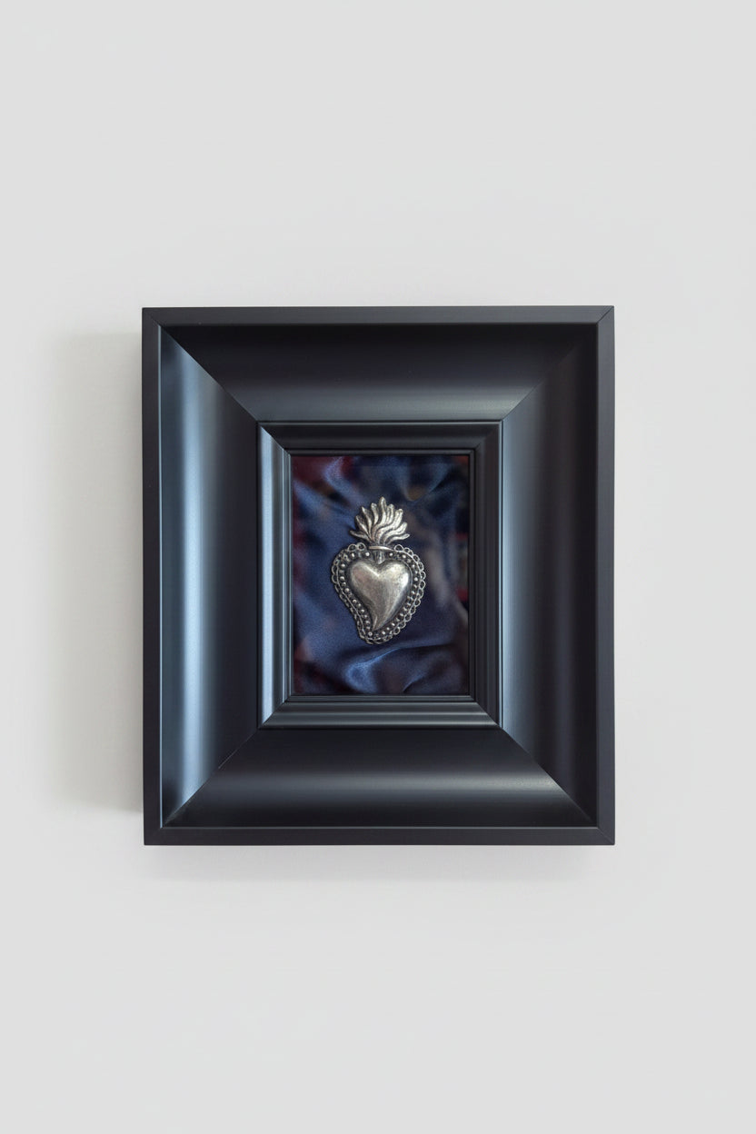 Quadro Ex Voto Sacro Cuore Color Argento - Raso Blu Notte 20x23