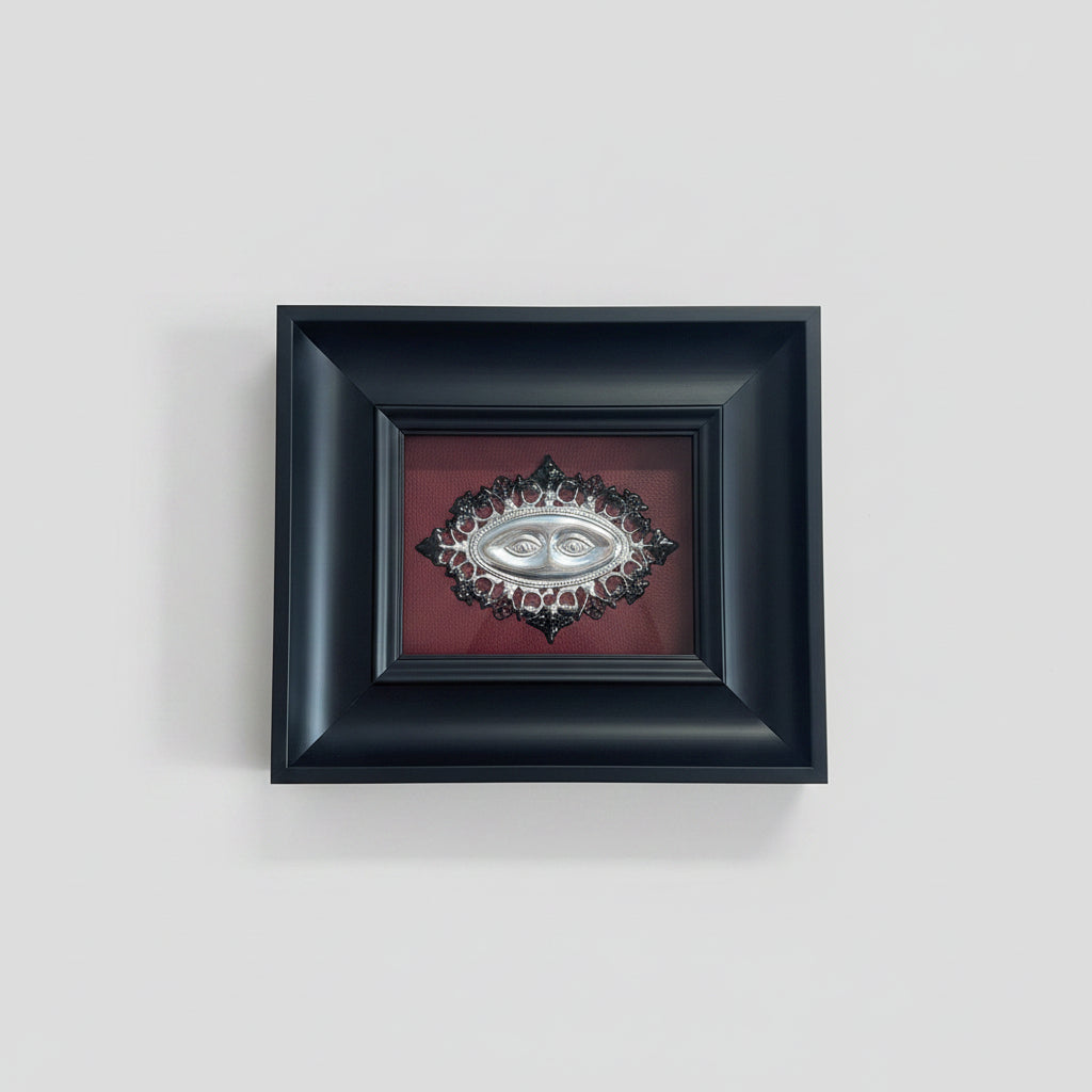 Quadro Ex Voto Occhi Ricamati - Ecopelle Rossa 23x27