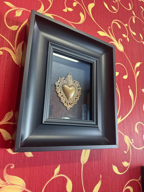 Quadro Ex Voto Sacro Cuore - Ecopelle Nera 23x27