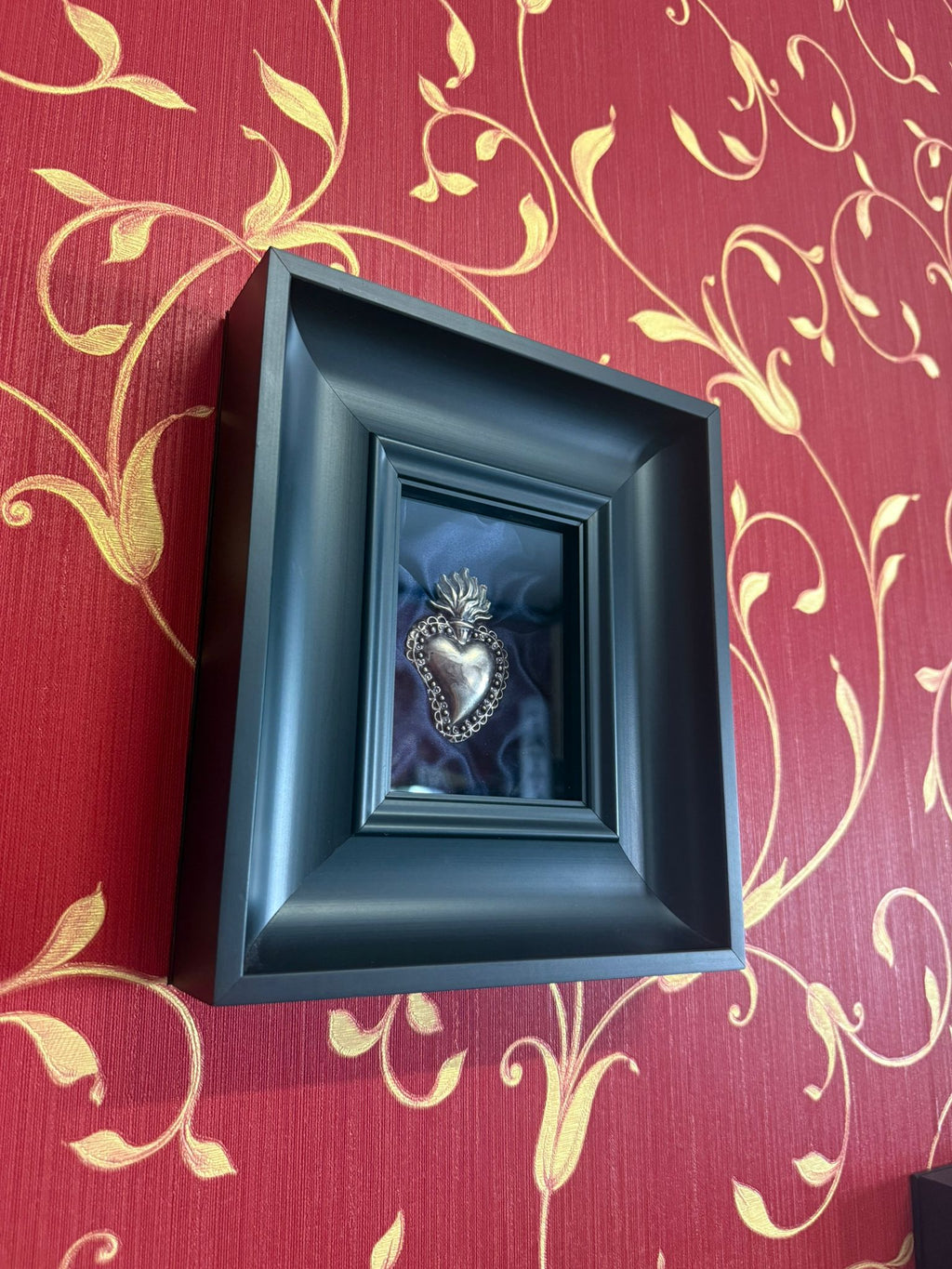 Quadro Ex Voto Sacro Cuore Color Argento - Raso Blu Notte 20x23
