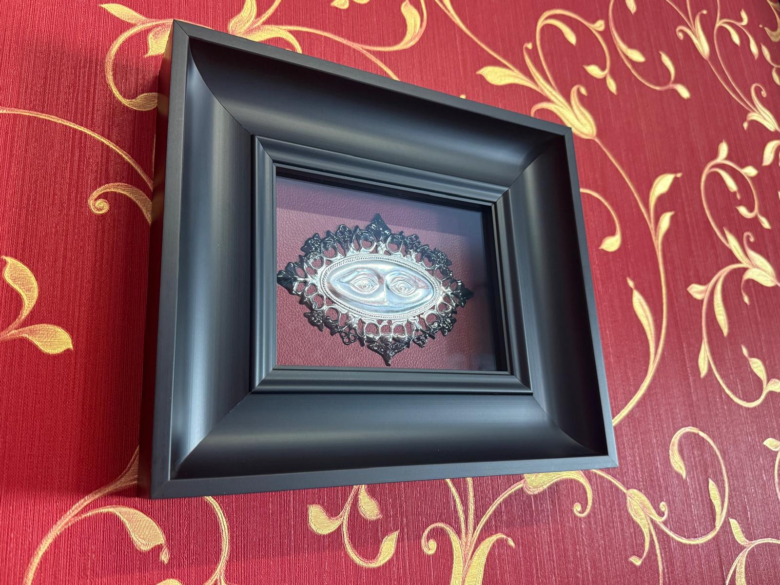 Quadro Ex Voto Occhi Ricamati - Ecopelle Rossa 23x27