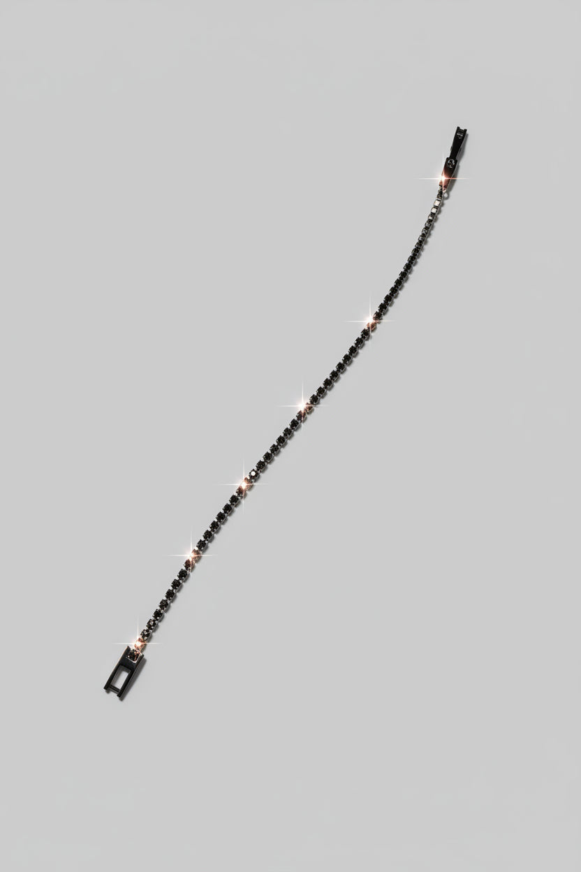 Bracciale Tennis in Acciaio con Brillantini Neri