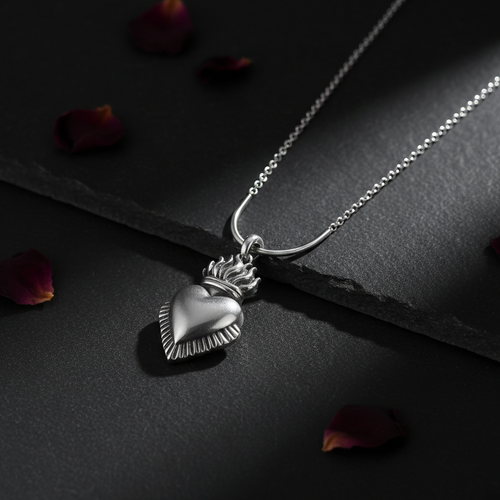 Collana Sacro Cuore in acciaio inox con catena 44cm